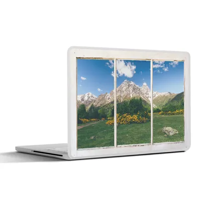 Produktbild von MuchoWow® Laptop Aufkleber Sticker Cover Ausblick - Felsen - Blumen 36.5x27.5 cm - Laptop-Sticker