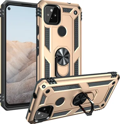 Produktbild von Google Pixel 5A Hülle, Dual Layer Militäre Fallschutz Schutzhülle mit Ringhalterung Ständer für Google Pixel 5A Gold