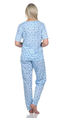 Produktbild von Damen Pyjama Hose & Shirt Schlafanzug Pyjama-Set; Blau/M