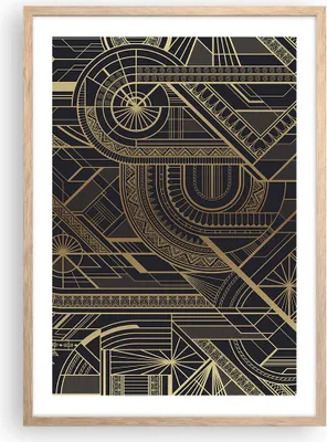Produktbild von Gerahmtes Poster - Rahmen in heller Eiche - Ornament Gold Schwarz - 50x70 cm - Wand Bild - Wanddeko - Wandbilder - Kunstposter - Wandposter - Bilderrahmen - Bilder - Kunstdruck - P2NPA50x70-4522