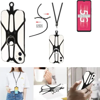 Produktbild von K-S-Trade 3in1 Handykette Handyband Handykordel Halsband Smartphone-Ring Handy-Ring kompatibel mit ZTE Blade 20 5G Fingerhalterung Handyring