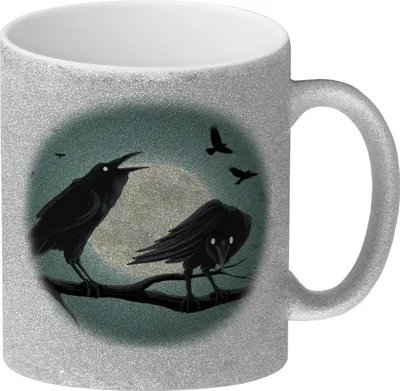 Produktbild von Kaffeetasse mit gruseligem Rabe Motiv und Spruch - Happy Halloween