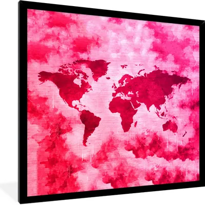 Produktbild von MuchoWow® MuchoWow® Gerahmtes Poster Weltkarte - Farben - Rosa 40x40 cm - Poster mit zchwarzem Bilderrahmen - Mit Rahmen - Wanddekoration Schlafzimmer