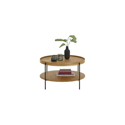 Produktbild von Couchtisch B 80 x H 45 x T 80 cm ARENAL – Rund, Eiche furniert mit schwarzem Metallgestell
