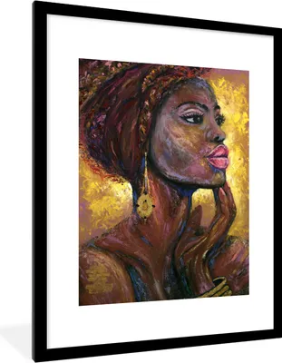 Produktbild von MuchoWow® Gerahmtes Poster Gemälde - Ölgemälde - Gold - Frau 60x80 cm - Poster mit Schwarzem Bilderrahmen Wandposter Rahmen Foto Bilder - Wohnzimmer - Dekorationen - Prämie