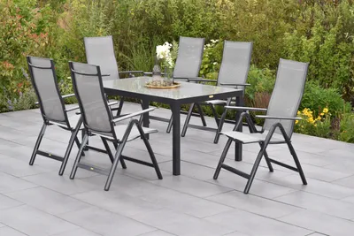 Produktbild von Merxx Gartenmöbelset "Carrara" 7tlg. mit Tisch 150 x 90 cm - Aluminiumgestell Graphit mit Textilbespannung Diamantbraun