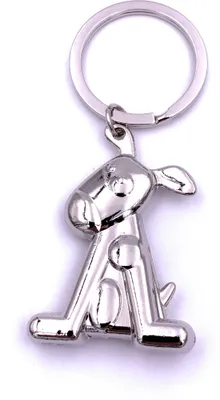Produktbild von Onwomania Hund sitzend mit Schlappohren Schlüsselanhänger Keychain Silber Metall