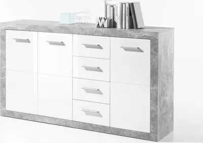 Produktbild von Sideboard Inga 152 cm mit 3 Türen und 4 Schubladen - Beton/Weiß