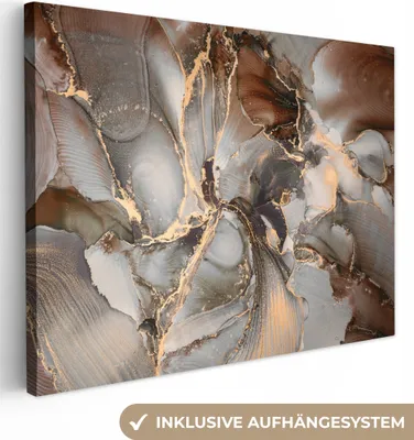 Produktbild von MuchoWow® - Leinwandbilder - Grau - Gold - Marmor - Marmoroptik, Wandbild, Wanddeko Bilder Wohnzimmer, 80x60 cm