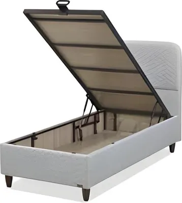 Image de Lit en tissu gris et bois au design moderne