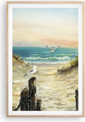 Produktbild von Gerahmtes Poster - Rahmen in heller Eiche - Impressionismus Möwen Küste - 61x91,5 cm - Wand Bild - Wanddeko - Wandbilder - Kunstposter - Wandposter - Bilderrahmen - Bilder - Kunstdruck P2NPA61x91-4602