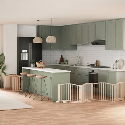 Produktbild von "im Angebot" 12-tlg. Hundetor mit Tür Faltbar 960 cm Pappelholz - Sonstiges Hundezubehör CC7631