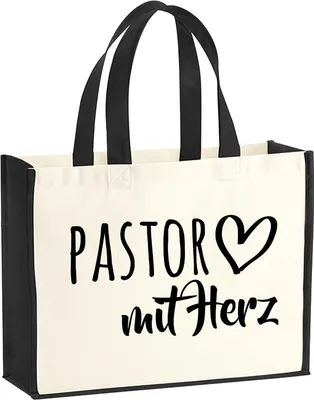 Produktbild von Huuraa Jutetasche Pastor mit Herz 21 Liter Black Jute und Baumwolle Einkaufstasche Geschenkidee