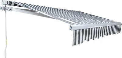 Immagine prodotto di Jiubiaz tenda da sole manuale a bracci pieghevoli tenda da sole protezione solare, 3,5 x 3 m alluminio/poliestere anti-UV e impermeabile terrazza o giardino grigio bianco