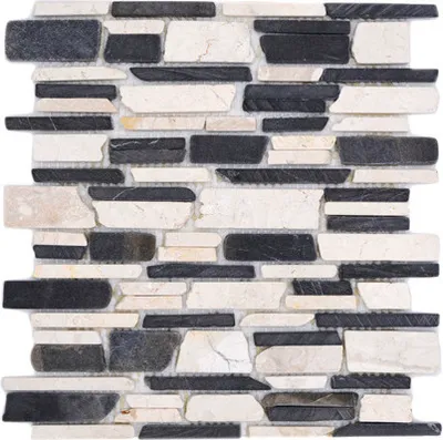 Produktbild von Natursteinmosaik MOS Brick 205 beige/schwarz 30,5x30,5 cm