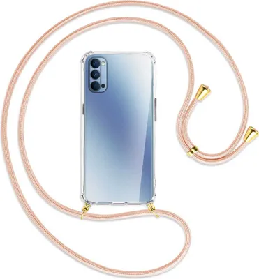 Produktbild von Handykette Backcover-Schutzhülle mit Band (Metall goldfarben) für Oppo Reno4 5G - rose peach