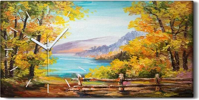 Produktbild von Dekor Leinwand Uhr Wandbilder 60x30 Ölgemälde Wald Bäume Meereslandschaft - weiße Hände