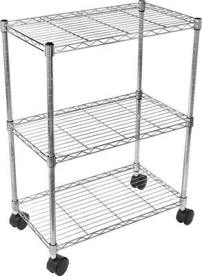 Immagine prodotto di Robusto scaffale in acciaio a 3 ripiani, 58x33x76 cm, cromato, con rotelle