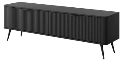 Produktbild von Lowboard TV-Schrank FLORE 163 cm Schwarz Geriffelt 2 Türen Modern
