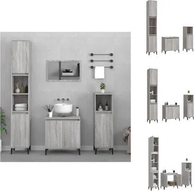 Produktbild von vidaXL 3-tlg. Badmöbel-Set Grau Sonoma Holzwerkstoff - Badezimmermöbel-Sets