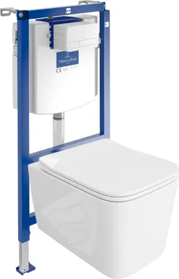 Produktbild von DOMINO | Villeroy&Boch ViConnect H112 Vorwandelement Unterputz WC mit Bedienplatte + Wand Hänge Tiefspül WC Murya Weiß Spülrandlos | WC Komplettset |