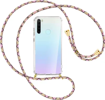 Produktbild von Handykette Backcover-Schutzhülle mit Band (Metall goldfarben) für Xiaomi Redmi Note 8 - rosa Karo