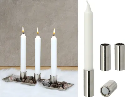 Produktbild von Novaliv 2er-Set Kerzenständer magnetisch Stabkerzen Tafelkerzen SILBER 2,5x7,5cm Adventskranzkerzenhalter candle holder Kerzeneinsatz weihnachtliche Tischdekoration scandic chic Weihnachten