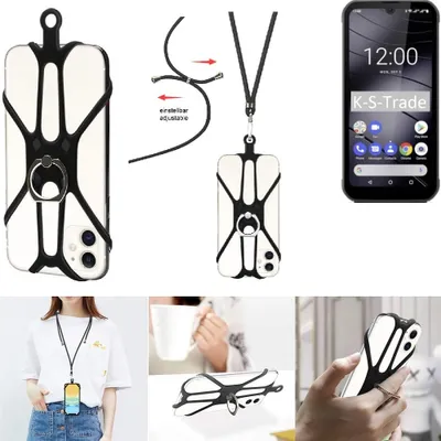 Produktbild von K-S-Trade 3in1 Handykette Handyband Handykordel Halsband Smartphone-Ring Handy-Ring kompatibel mit Gigaset GX290 Fingerhalterung Handyring