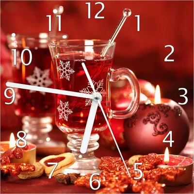 Produktbild von Wallario Design Wanduhr Heißer Winterpunsch mit Kerzen aus Echtglas, Größe 20 x 20 cm