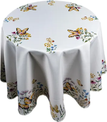 Produktbild von Tischdecke Tischläufer Druck Blumen und Schmetterlinge Frühling 130 cm rund