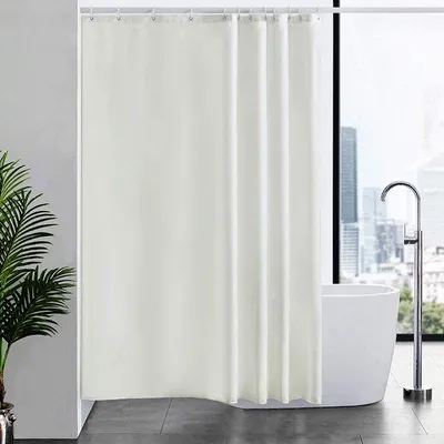 Obrázek produktu pro Ibenzoa® Elegantní, vodoodpudivá sprchová závěsa z polyesteru, béžová, 180×200 cm – odolná proti plísním, s upevňovací páskou, 12 bílých háčků a kovovými kroužky zesílenými nerezovou ocelí
