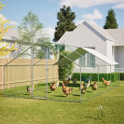 Produktbild von Hühnerstall Hühnerhaus Geflügelstall 3x6x2m Freilaufgehege Kleintierstall Voliere Freigehege Hühnerkäfig mit Dach Verzinkter Stahlrahmen
