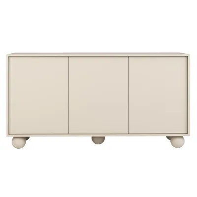 Produktbild von BEAUTYSOFA | Kommode ADEL 154 cm – Moderne Kommode mit 3 Türen, grifflose Fronten, kugelförmige Holzbeine, Kaschmir, Push-to-Open