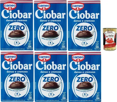 Produktbild von Cameo Ciobar Zero Heiße Schokolade ohne Zuckerzusatz (enthält von Natur aus Zucker), dichter und cremiger Getränkemix mit Schokoladengeschmack für 4 Tassen, 6x 76 g + Italian Gourmet polpa 400g