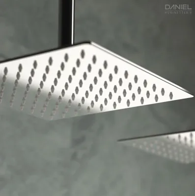 Produktbild von Design-Duschkopf eckig 25 cm, Regendusche mit Antikalkdüsen aus Messing verchromt