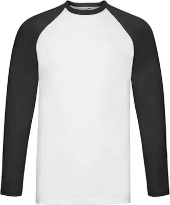 Image de Fruit of the Loom 61-028-0 | Long Sleeve Baseball Herren T-Shirt - Farbe : Blanc/Noir - Größe : L