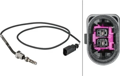 Produktbild von Sensor Abgastemperatur geschraubt 2-polig 680 mm Kabel HELLA für u.a. AUDI A6
