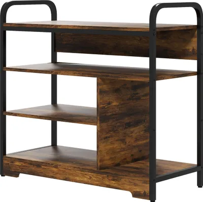 Produktbild von Schuhregal4-stufig,offenesDesign,Metallrahmen,verstellbareFüße,70x30x65cm,Braun/Schwarz