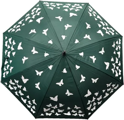 Image de Parapluie avec motif de papillons colorés sous la pluie, Ø103 cm avec poignée noire Vert