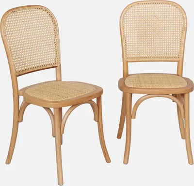 Immagine prodotto di Set 2 sedie vintage in legno e rattan, Marrone naturale