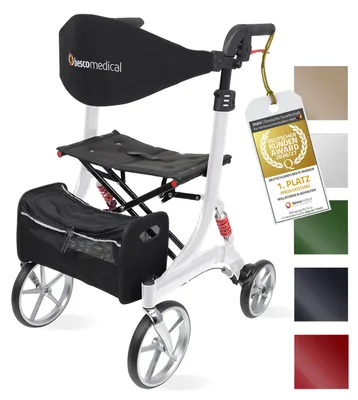 Produktbild von Leichtgewicht Rollator SPRING - Gehhilfe mit Komfort-Federung - höhenverstellbar & faltbar - Modell M Polarweiß - Bescomedical