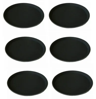 6er-Set runde Serviertabletts, schwarz, rutschfest, 28 cm