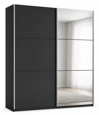 Produktbild von Schiebeschrank VIGO 120 cm mit Spiegel – kompakter Kleiderschrank Schiebetürenschrank modern (Schwarz)