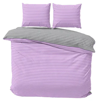 Produktbild von Bettwäsche 200x220 cm Baumwolle Lila Grau gestreift Stripe Damast Bettbezug PolyBaumwolle Wendebettwäsche 3 tlg
