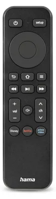 Produktbild von Hama Fernbedienung universal fr Smart TV + Streamingdienste (TV Fernbedienung mit App Taste Netflix, Prime Video, Disney+, Ersatzfernbedienung programmierbar u. lernfhig, beleuchtete Tasten) schwarz