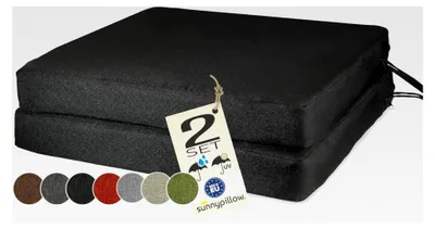 Produktbild von 2er Set Stuhlkissen 45 x 45 cm wasserdicht UV-beständig 7 cm dick - Outdoor Polsterauflage mit Bändern - Auflage für Stühle und Bänke - Sitzkissen für Haus und Garten - Schwarz