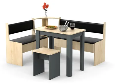 Produktbild von Eckbankgruppe Sitzgruppe Esszimmergruppe Bank Tisch Hocker Esal Mini Anthrazit/Honig-Eiche