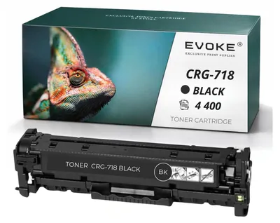 Obrázok produktu pre Evoke tonériová kazeta kompatibilná s tlačiarňou Canon CRG-718 BK CRG718, čierna, výtlačnosť 4 400 strán, kompatibilná s modelmi LBP7210Cdn, LBP7660Cdn, LBP8360Cdn a LBP8380Cdw