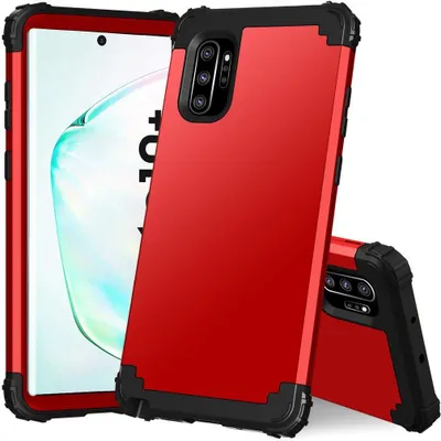 Produktbild von Galaxy Note 10+ Plus Hülle, LaimTop Heavy Duty 3 in 1 Hybrid Hart PC Flexibel TPU Silikon Stossfest Kratzfest Tasche Schutzhülle für Samsung Galaxy Note 10 Plus / Note 10+ 5G Rot