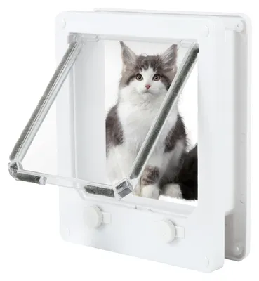 Imagen del producto de Puerta para gatos grande, con cierre de 4 vías, ideal para puertas interiores y exteriores. Fácil de limpiar, resistente a la intemperie. Puerta para mascotas con doble interruptor giratorio, diseñada para gatos
